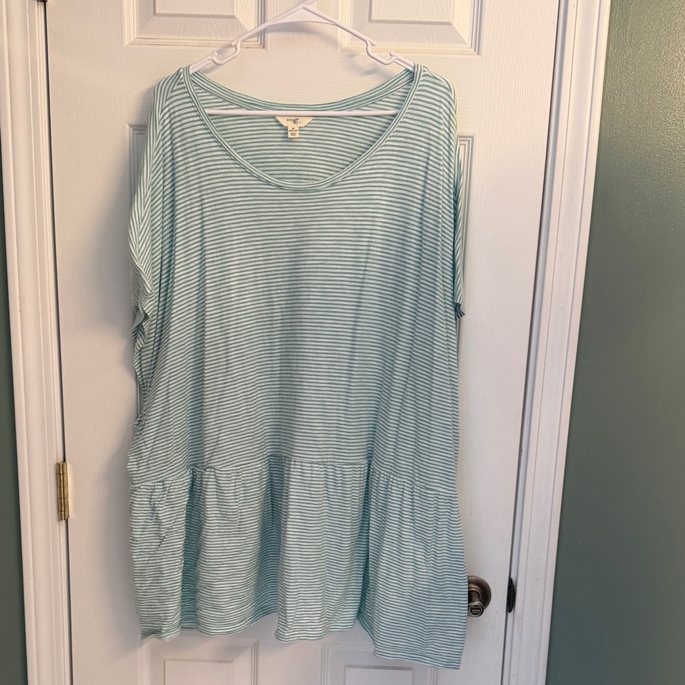 Terra & Sky Mint and White Striped Peplum Blouse